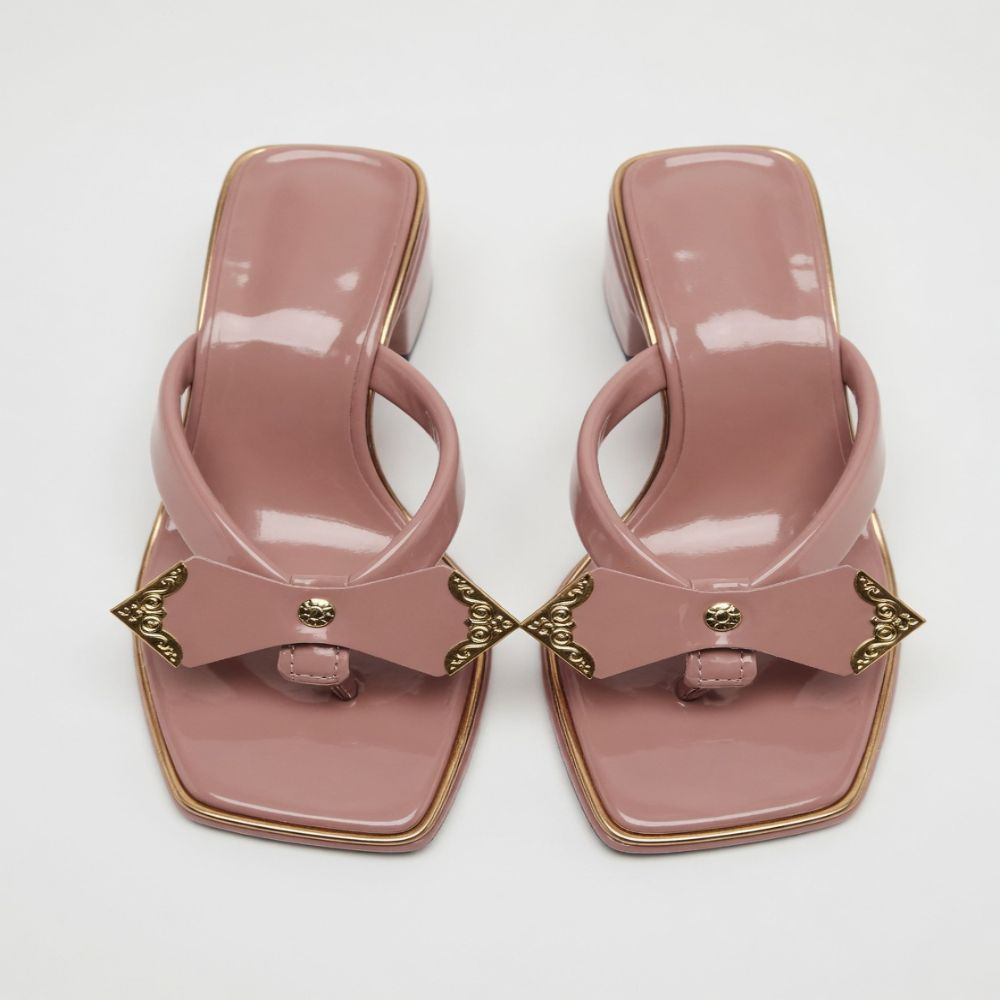 Ivory Gilded Bow Block Heel